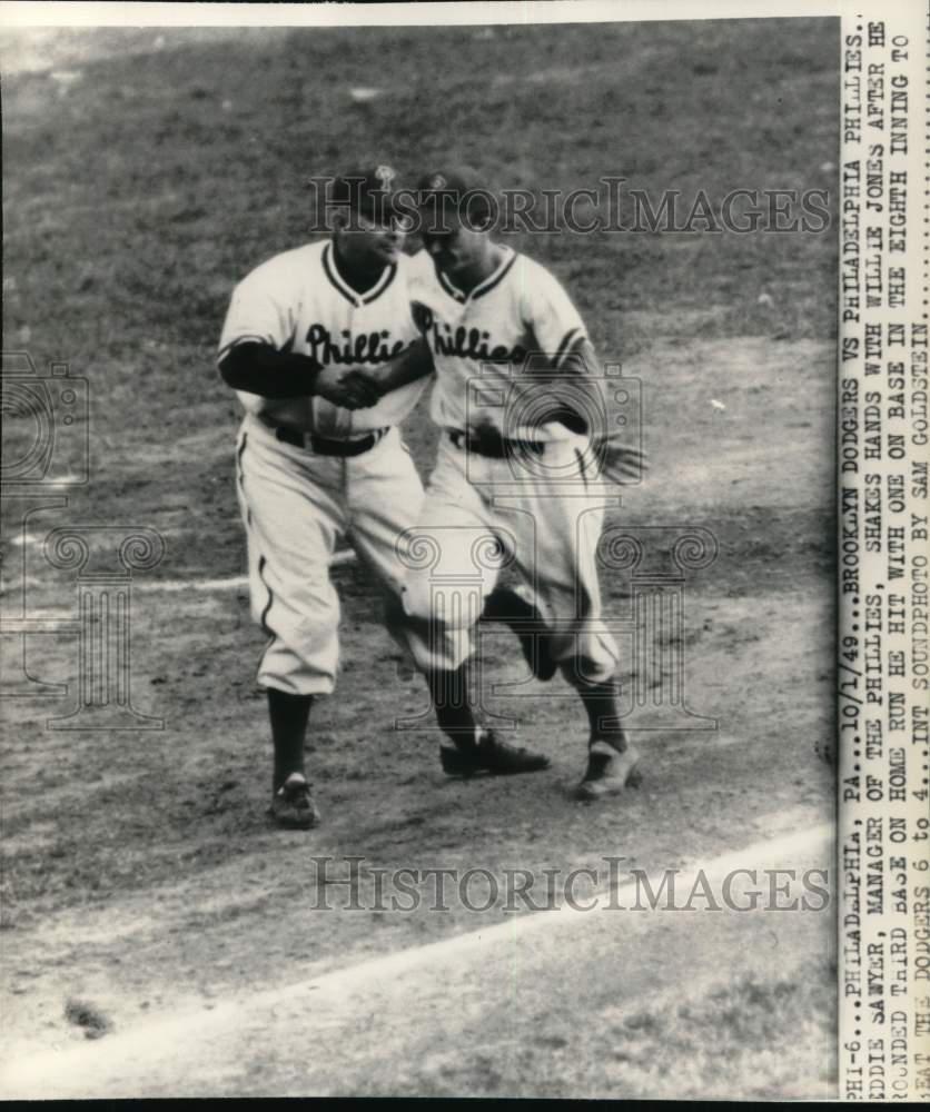 1949 Press Photo Philadelphia Phillies Willie Jones & Eddie Sawyer, baseball, PA- Historic Images