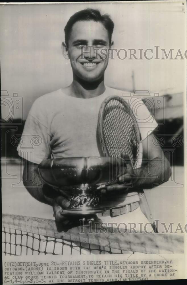 1943 Press Photo Seymour Greenberg wins National Clay Court Tennis, Detroit- Historic Images