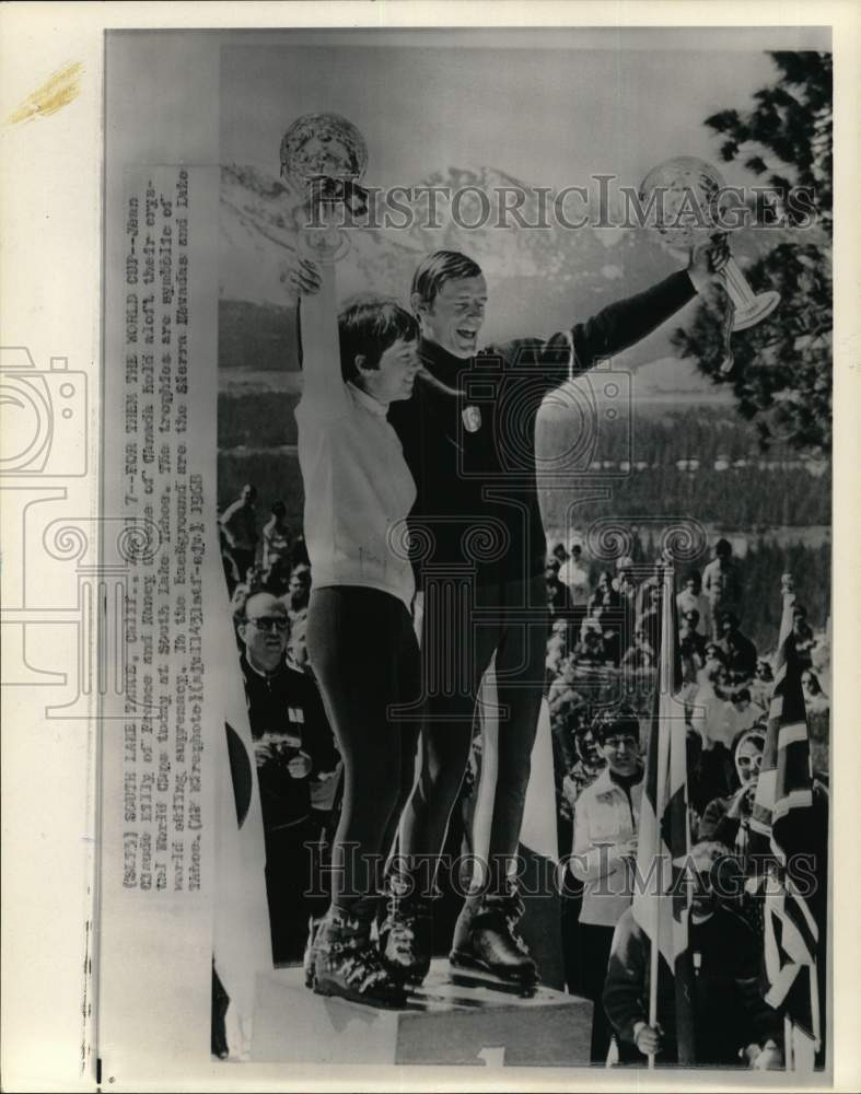1968 Press Photo Skiers Jean-Claude Killy &amp; Nancy Greene, World Cup Winners, CA- Historic Images