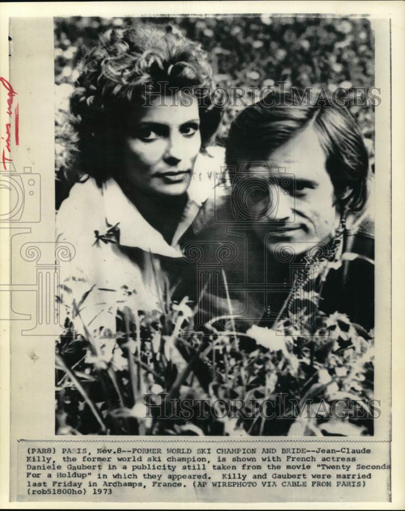 1973 Press Photo Skier Jean-Claude Killy & actress Daniele Gaubert, Paris- Historic Images