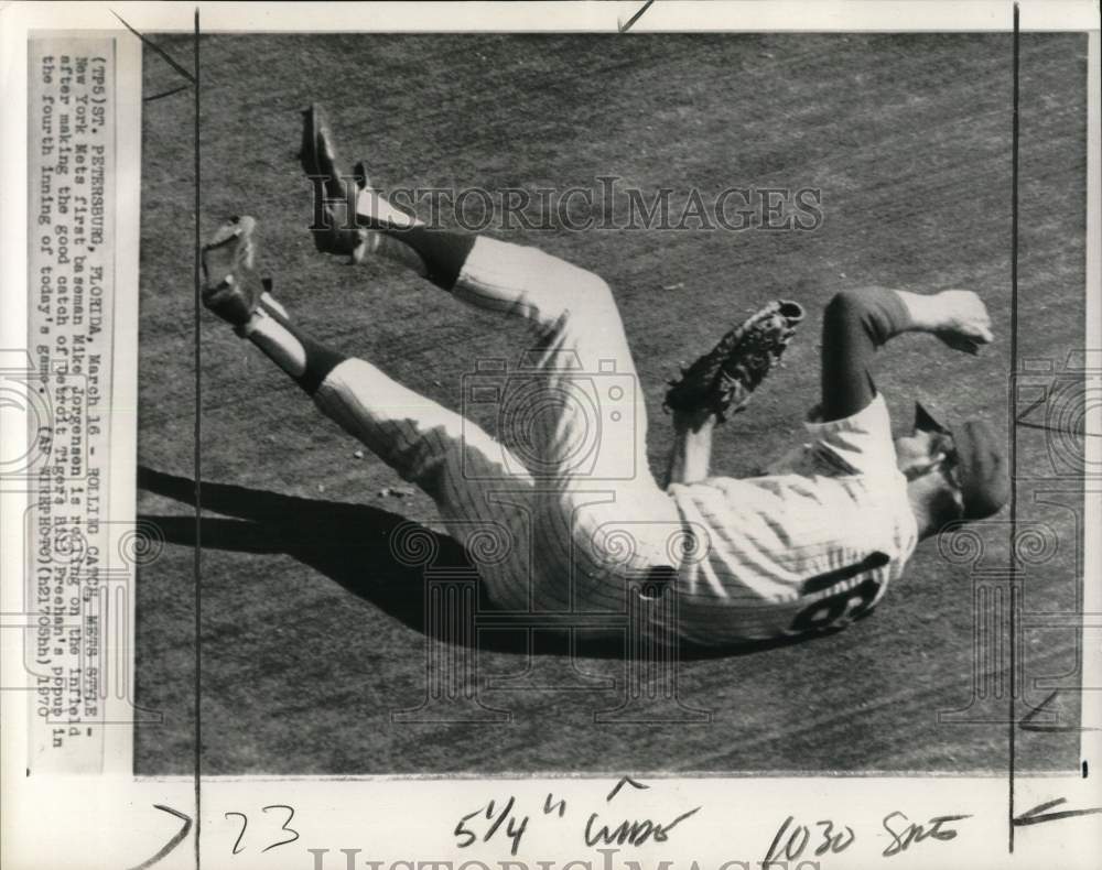 1970 Press Photo New York Mets&#39; Mike Jorgenson during game, St. Petersburg, FL- Historic Images