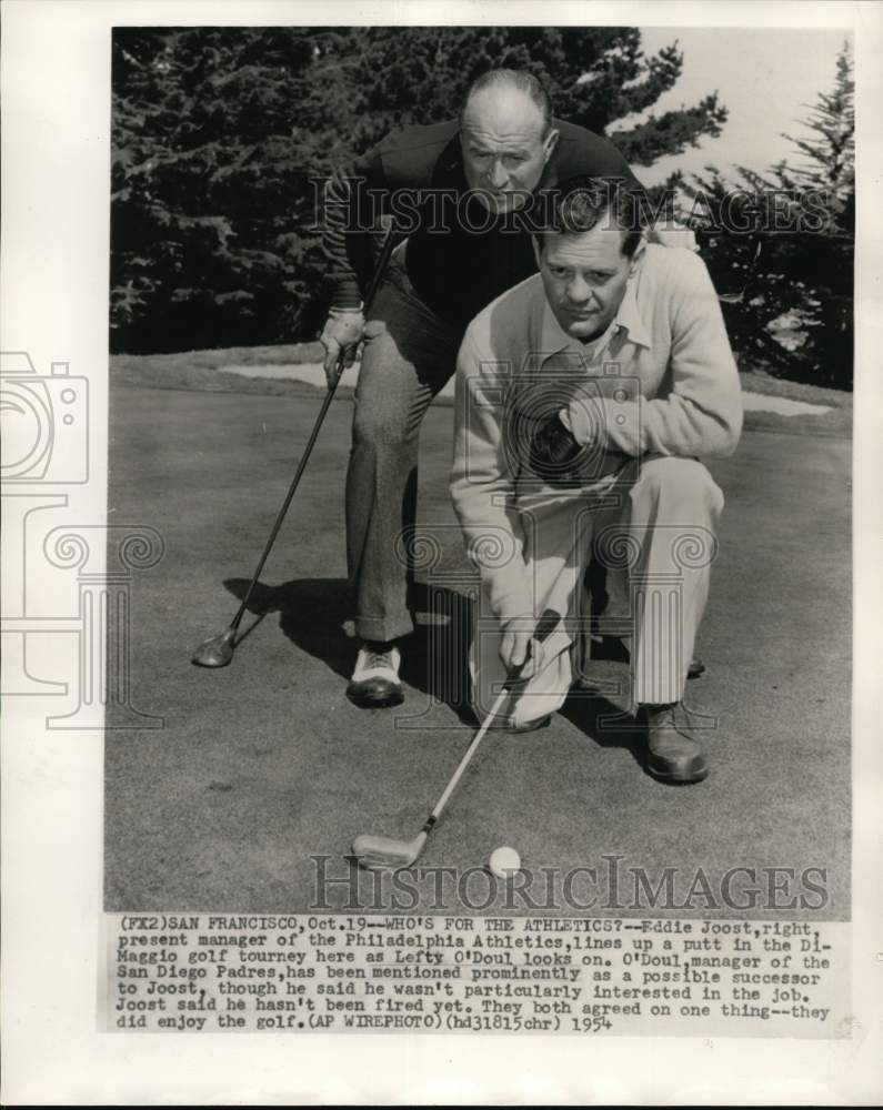 1954 Press Photo Baseball managers Eddie Frost &amp; Lefty O&#39;Doul, DiMaggio golf, CA- Historic Images