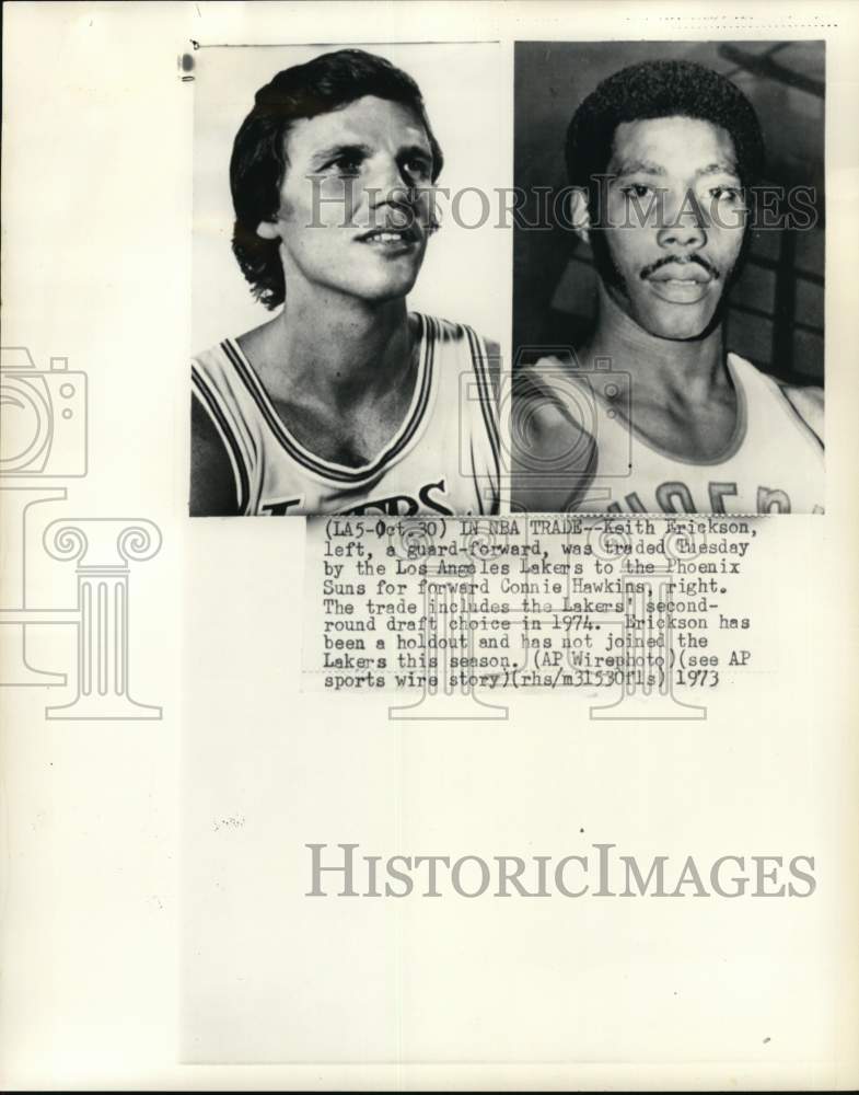 1973 Press Photo Basketball players Keith Erickson &amp; Connie Hawkins, NBA trade- Historic Images