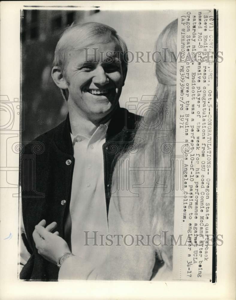 1971 Press Photo Oregon State quarterback Steve Endicott, Football, Corvallis- Historic Images
