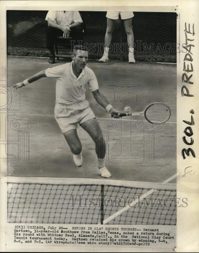 1959 Press Photo Bernard Bartzen, National Clay Court Tennis Tournament, Chicago- Historic Images