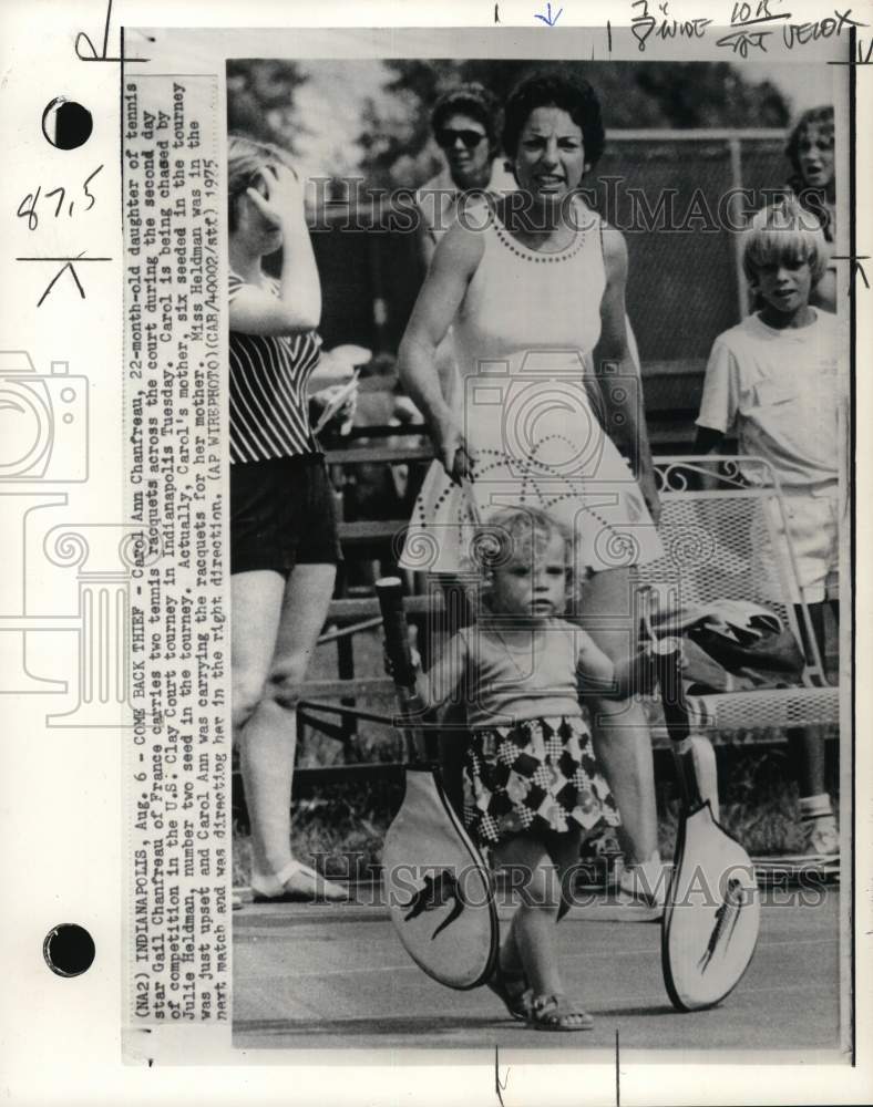 1975 Press Photo Gail Chanfreau&#39;s daughter at U.S. Clay Court Tennis Meet, IN- Historic Images