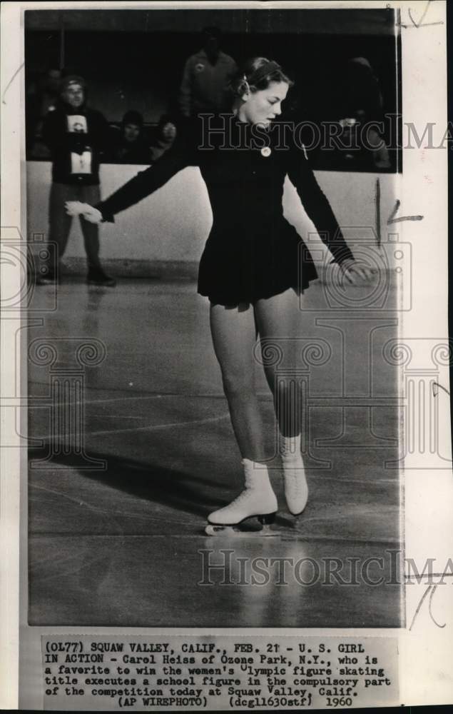 1960 Press Photo Carol Heiss, Women&#39;s Olympic Figure Skating, Squaw Valley, CA- Historic Images