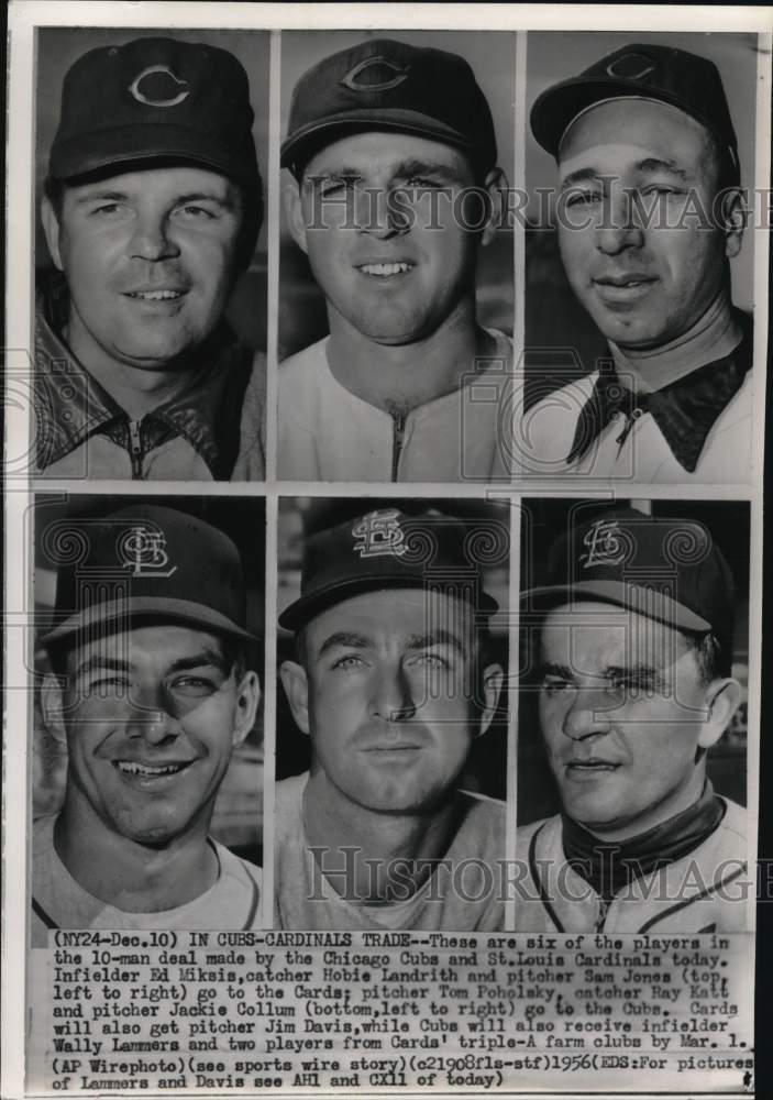 1956 Press Photo Portraits of Chicago Cubs &amp; St Louis Cardinals baseball players- Historic Images