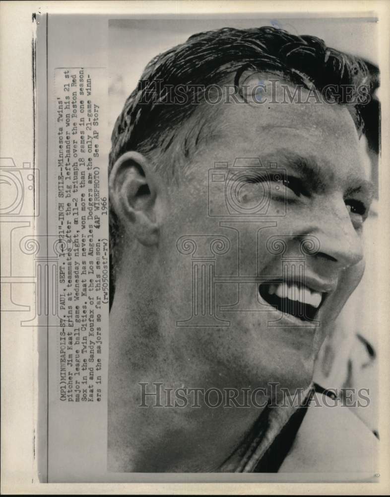 1966 Press Photo Minnesota Twins' baseball pitcher Jim Kaat, Minneapolis-St Paul- Historic Images