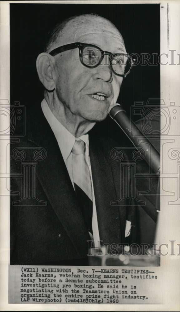 1960 Press Photo Veteran boxing manager Jack Kearns at conference, Washington- Historic Images