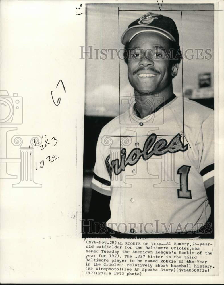 1973 Press Photo Baltimore Orioles&#39; Al Bumbry named Rookie of the Year- Historic Images