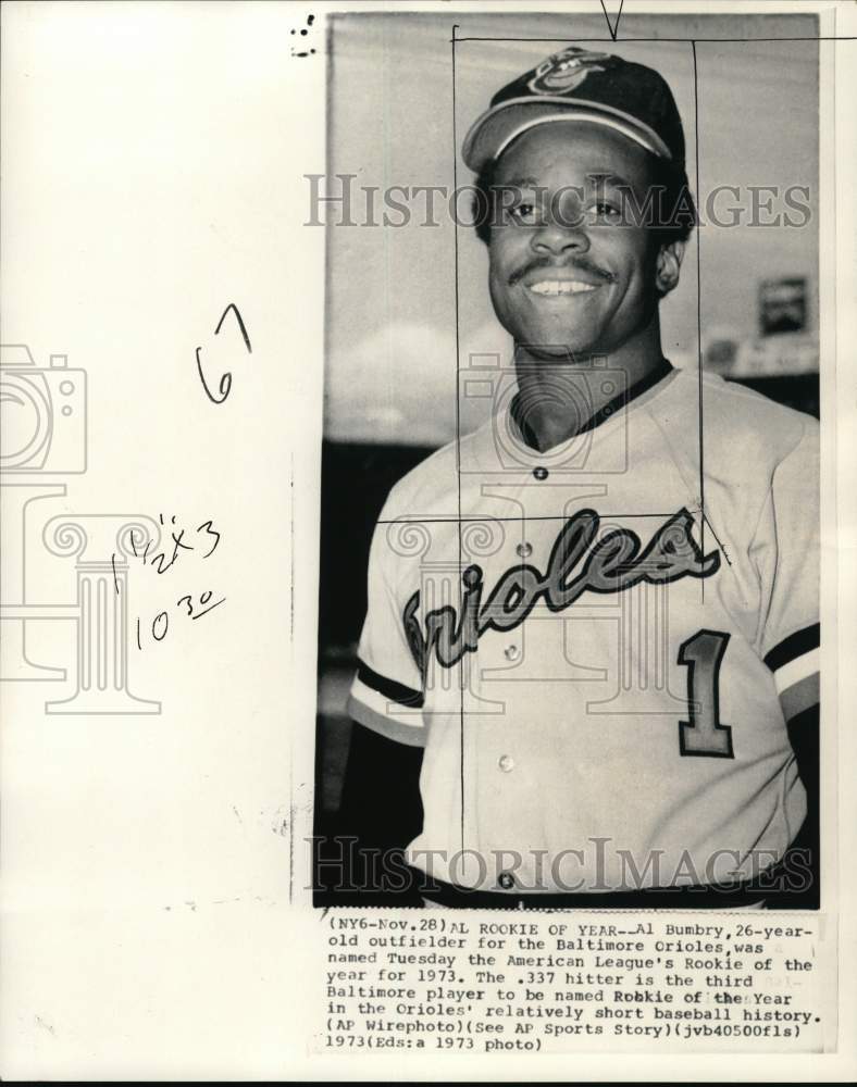 1973 Press Photo Baltimore Orioles' Al Bumbry named Rookie of the Year- Historic Images