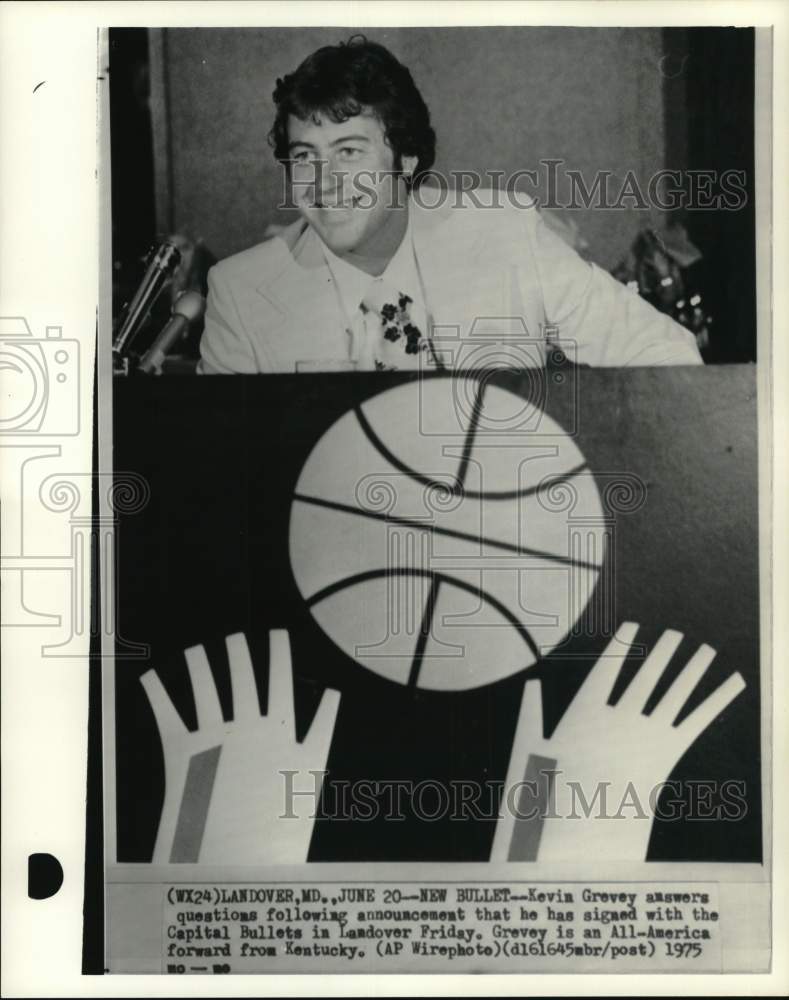 1975 Press Photo Bullets basketball player Kevin Grevey, press conference, MD- Historic Images