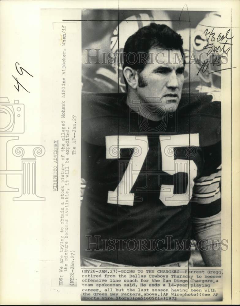 1972 Press Photo Green Bay Packers' football player Forrest Gregg - pis04904- Historic Images