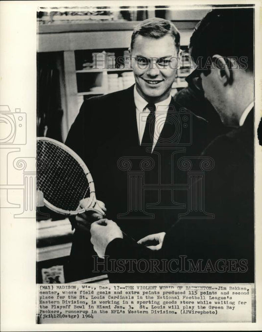 1964 Press Photo Cardinals' football player Jim Bakken, Madison, Wisconsin- Historic Images
