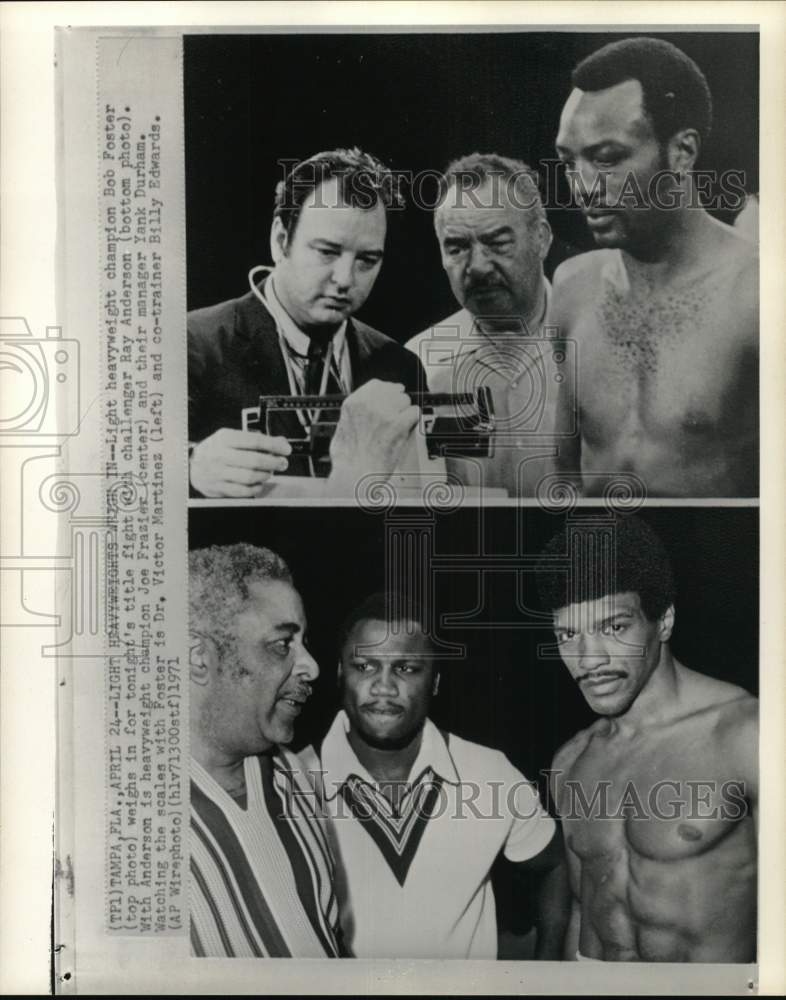 1971 Press Photo Boxers Bob Foster &amp; Ray Andeson weigh in for title fight, Miami- Historic Images