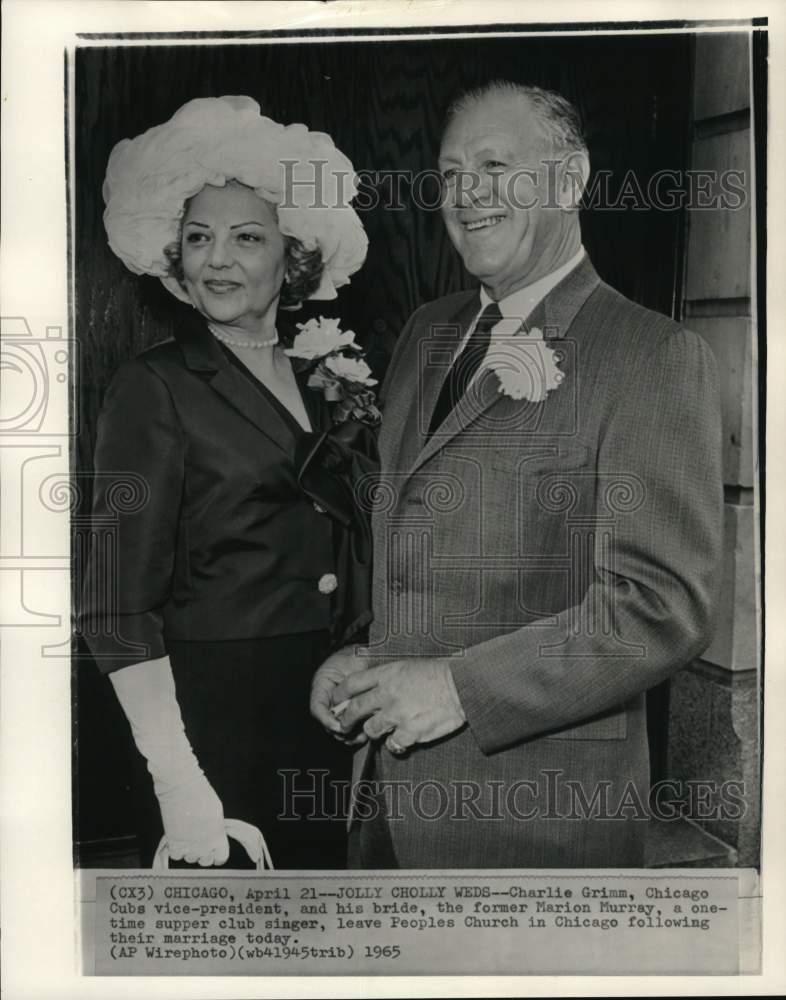 1965 Press Photo Cubs&#39; baseball Vice President Charlie Grimm &amp; Marion Murray, IL- Historic Images