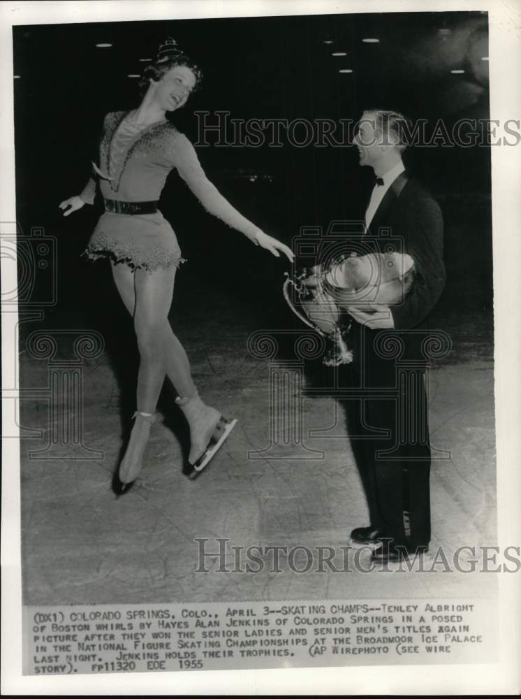 1955 Press Photo Figure skating champs Hayes Alan Jenkins & Tenley Albright, CO- Historic Images