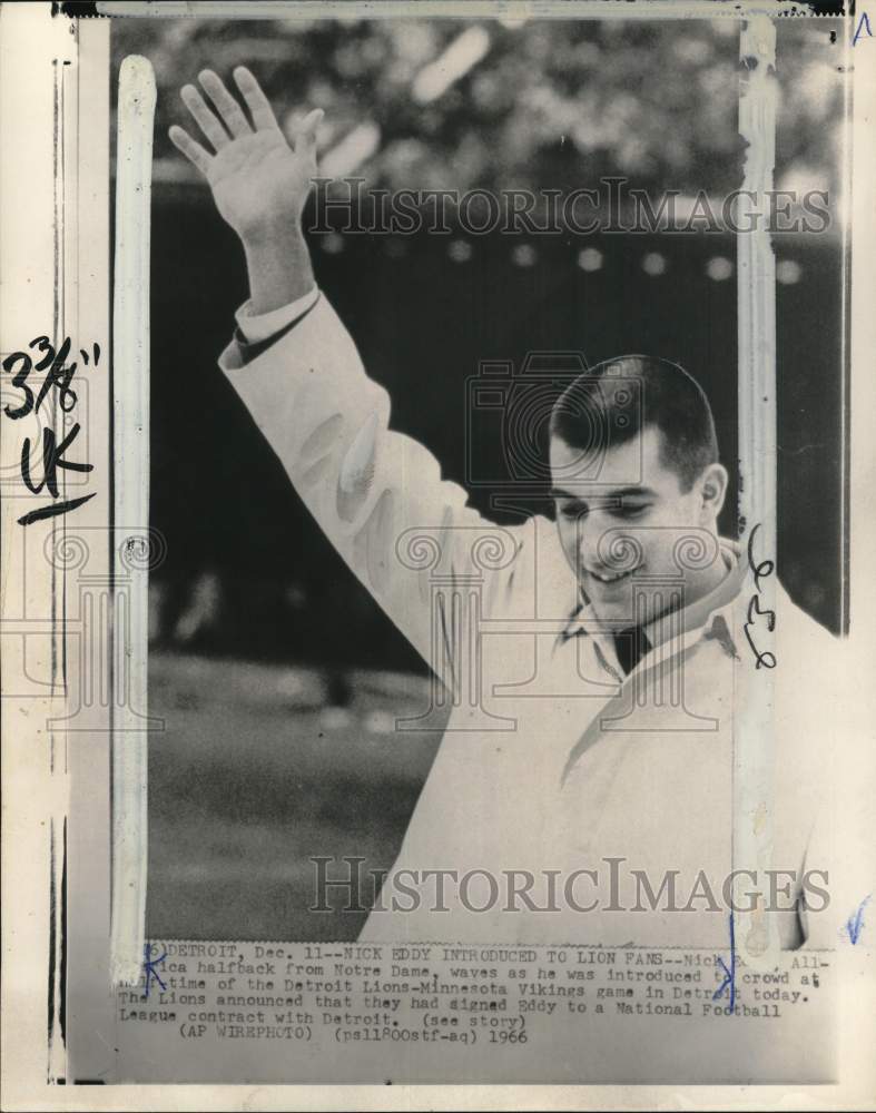 1966 Press Photo Detroit Lions&#39; football player Nick Eddy, Michigan - pis05041- Historic Images