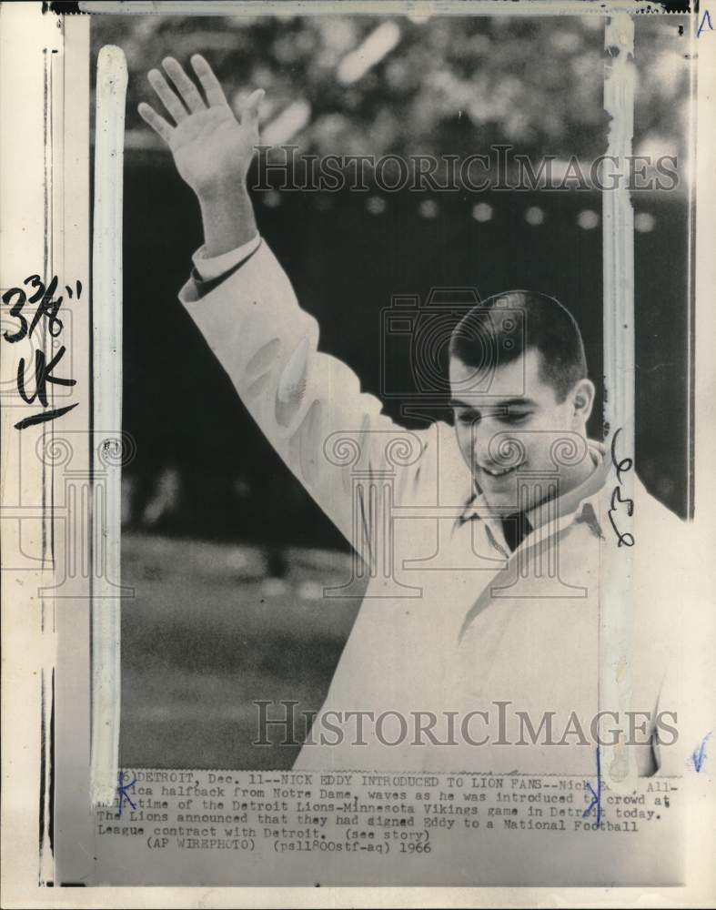 1966 Press Photo Detroit Lions' football player Nick Eddy, Michigan - pis05041- Historic Images