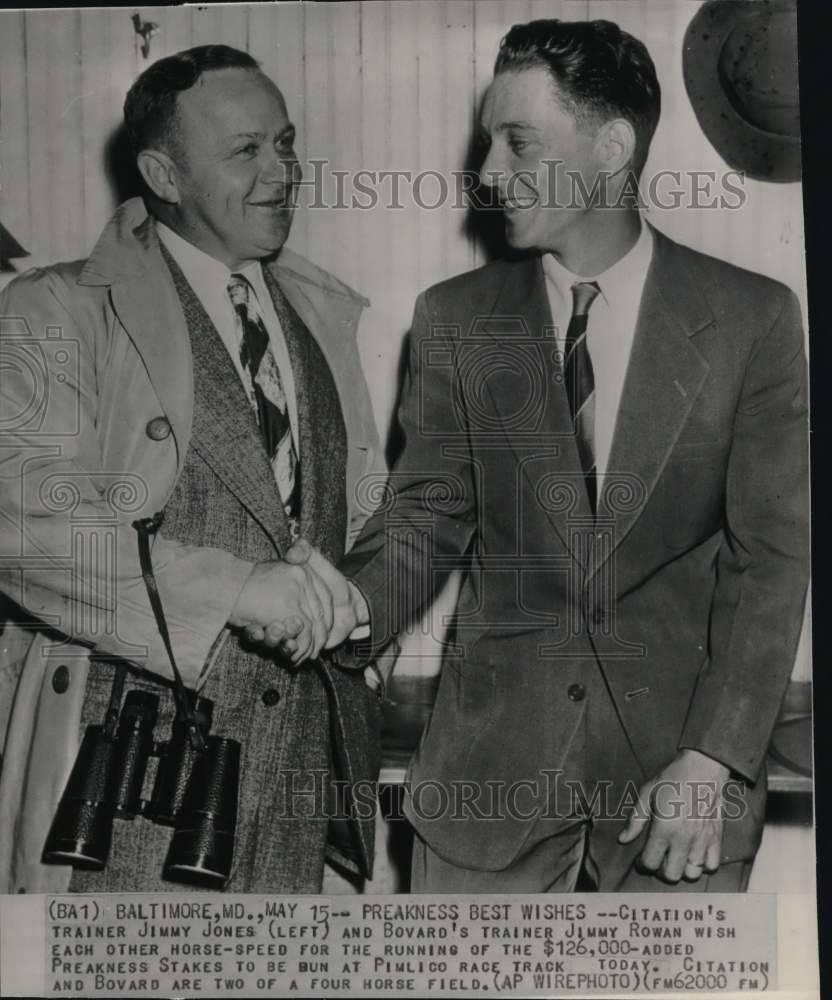 1948 Press Photo Horse trainers Jimmy Jones & Jimmy Rowan, Baltimore, Maryland- Historic Images