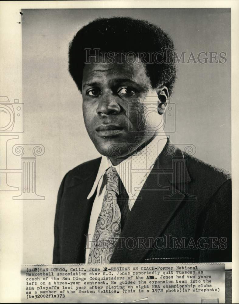 1972 Press Photo Ex-Boston Celtic&#39;s basketball player K.C. Jones, San Francisco- Historic Images