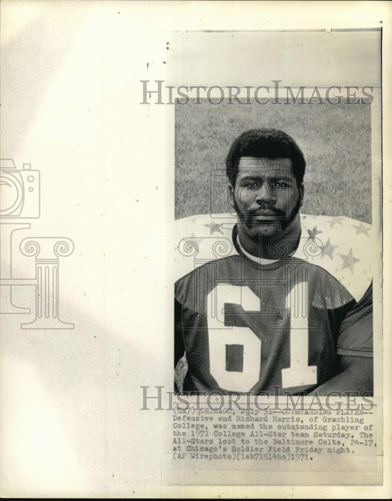 1971 Press Photo Grambling College's Defensive end Richard Harris, Chicago- Historic Images