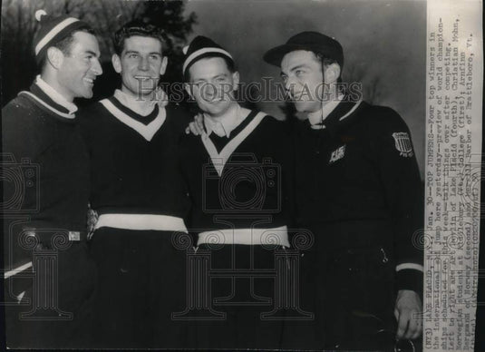 1950 Press Photo Top winners in international ski jump, Lake Placid, New York- Historic Images