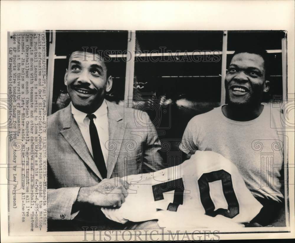 1964 Press Photo Vikings football players Carl Eller &amp; Jim Marshall, Minnesota- Historic Images