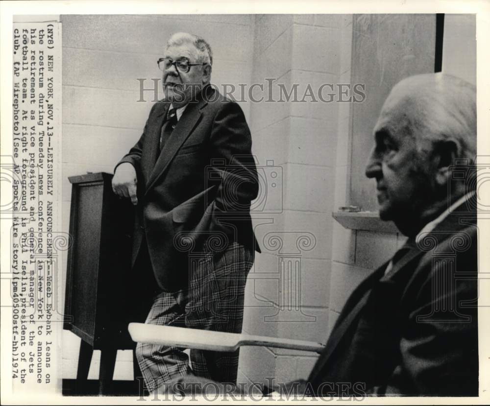 1974 Press Photo Jets Football Team Owner Weeb Eubank, President Phil Iselin- Historic Images