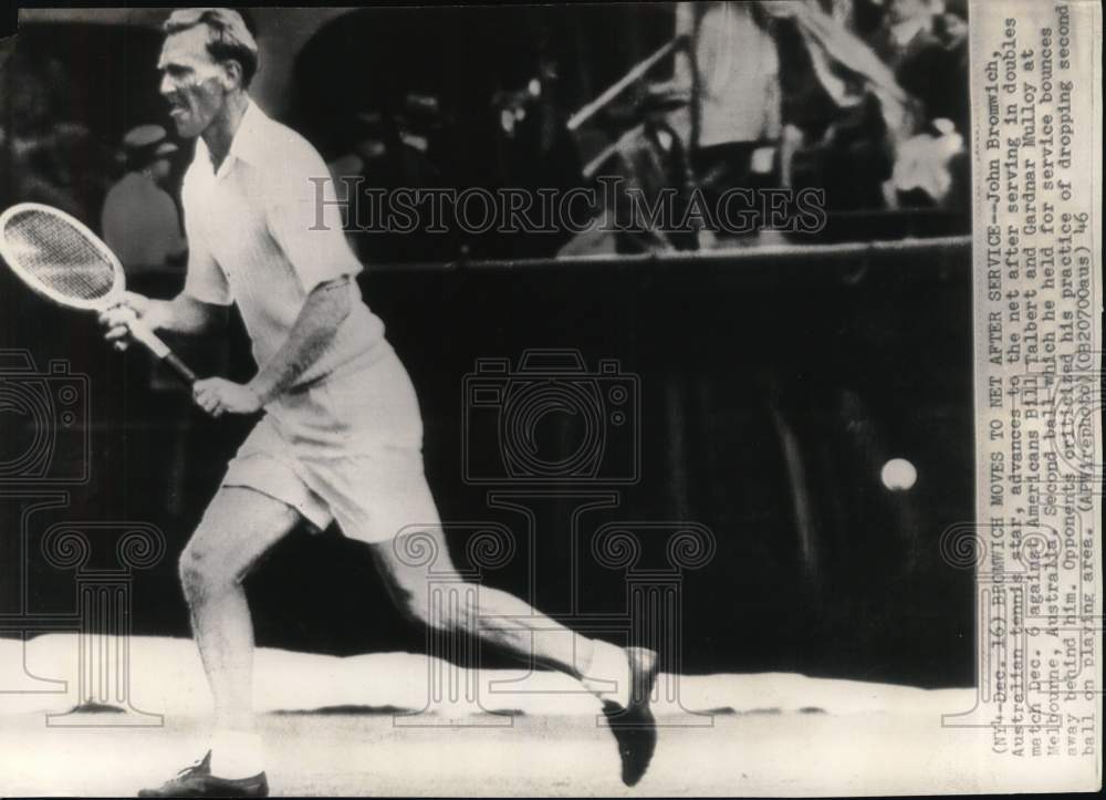 1946 Press Photo Tennis star John Bromwich, doubles match, Melbourne, Australia- Historic Images