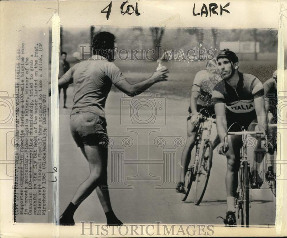 1962 Press Photo Rider Egidio Bolzon, 100-mile bicycle race, Toronto, Canada- Historic Images