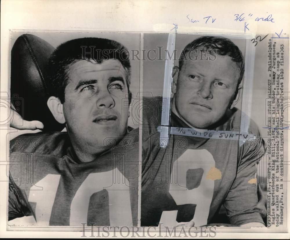 1963 Press Photo Eagles' football players King Hill & Sonny Jurgensen, PA- Historic Images