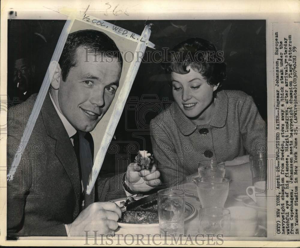 1959 Press Photo Champion boxer Ingemar Johansson & fiancee Birgit Lundgren, NY- Historic Images