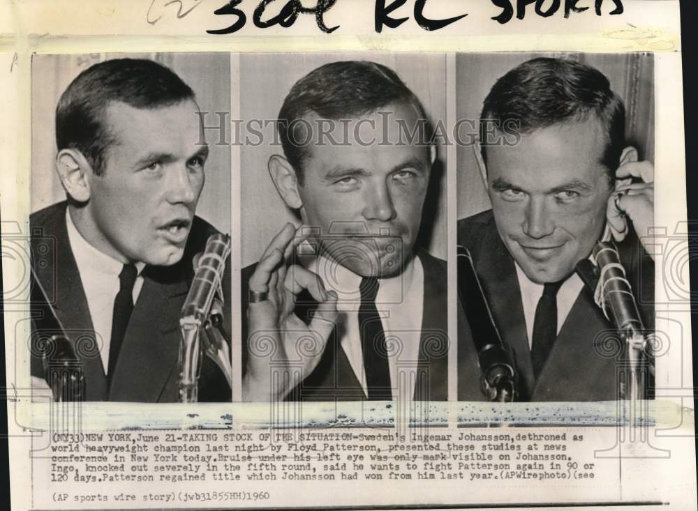 1960 Press Photo Heavyweight boxer Ingemar Johansson, news conference, New York- Historic Images