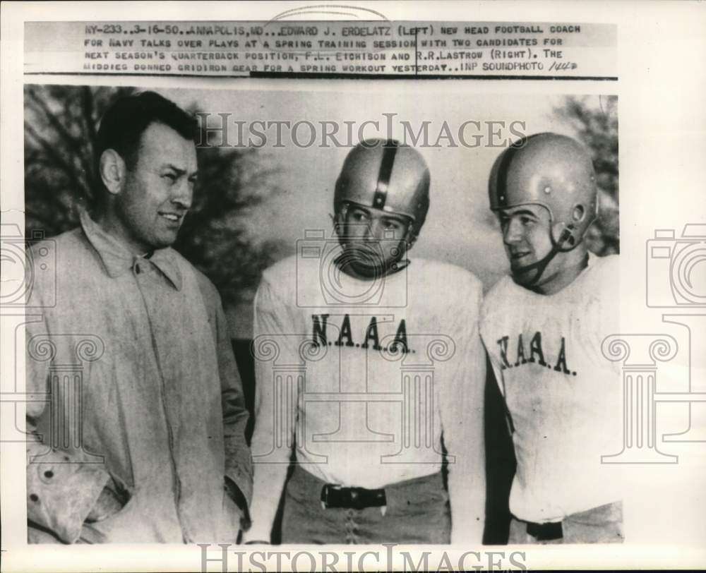 1950 Press Photo Edward Erdelatz, F.L Eichison &amp; R.R. Lastrow, Navy Football, MD- Historic Images