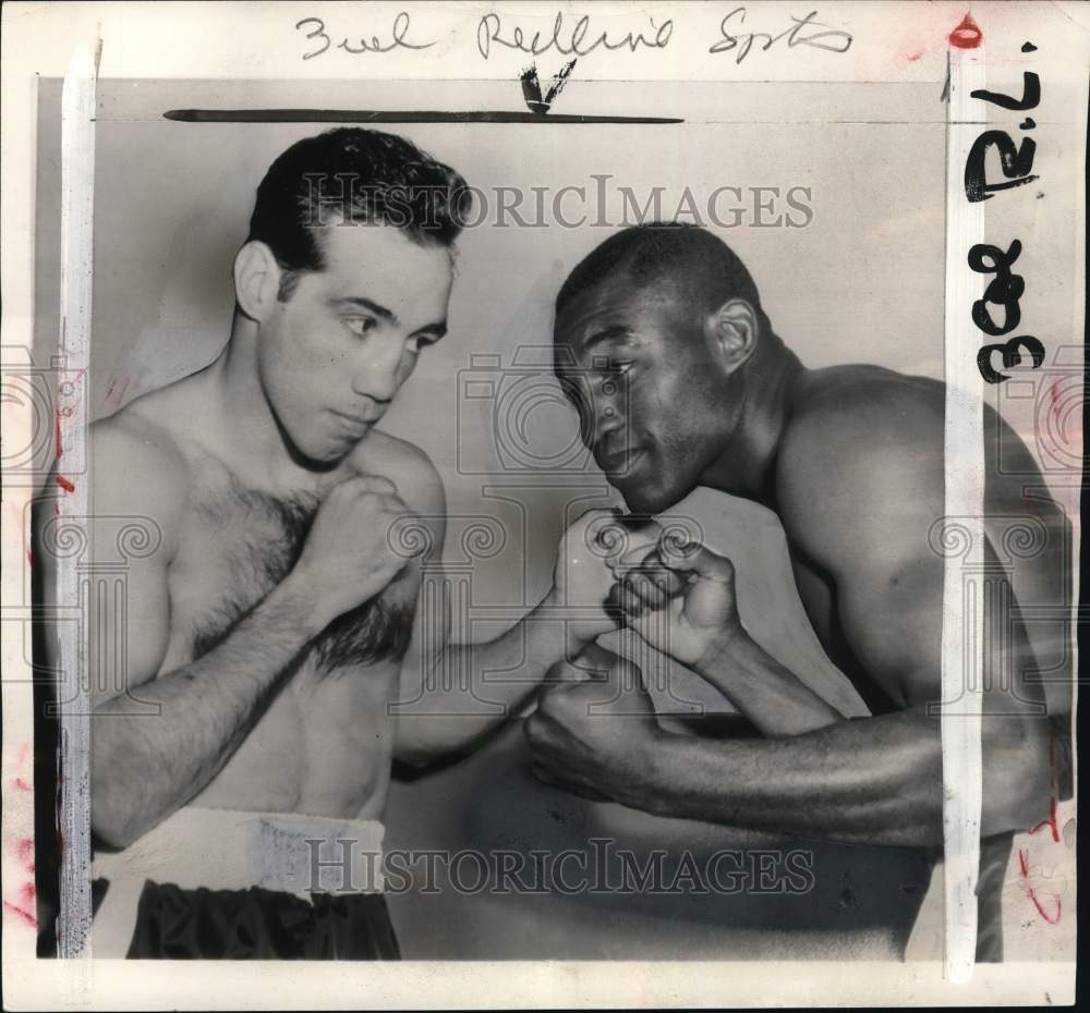 1954 Press Photo Boxers Paddy DeMarco &amp; Jimmy Carter after weigh-in, New York- Historic Images
