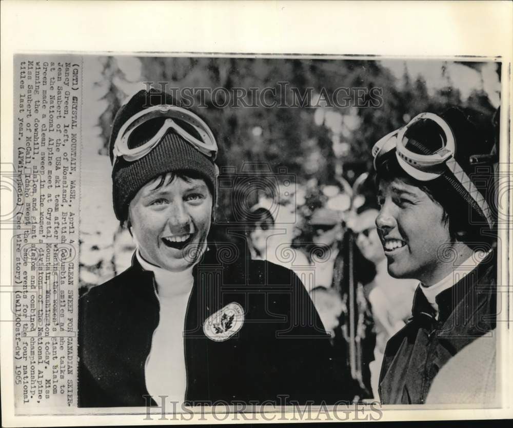 1965 Press Photo Skiers Nancy Greene & Jean Saubert, National Alpine, Washington- Historic Images