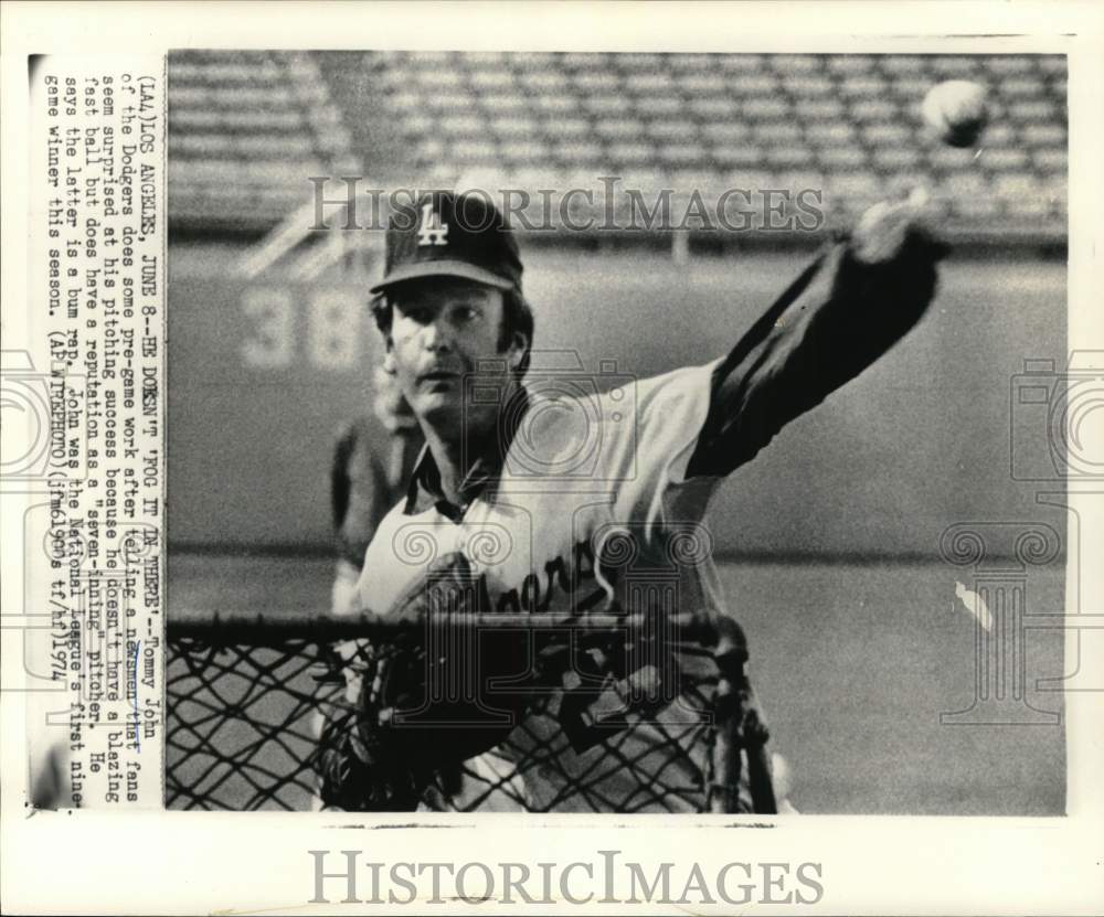 1974 Press Photo Los Angeles Dodgers&#39; pitcher Tommy John, Los Angeles- Historic Images