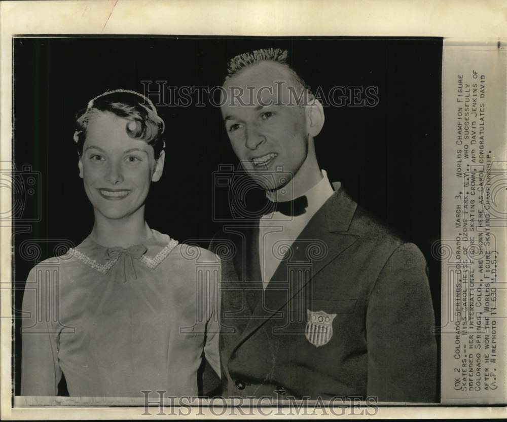 1957 Press Photo Figure Skaters Carol Heiss & David Jenkins, Colorado Springs- Historic Images