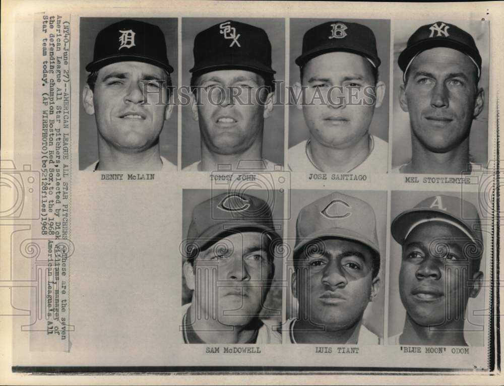 1968 Press Photo Danny McLain &amp; other American League All Star baseball pitchers- Historic Images