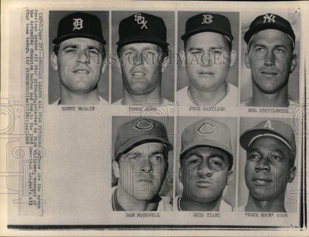 1968 Press Photo Danny McLain & other American League All Star baseball pitchers- Historic Images