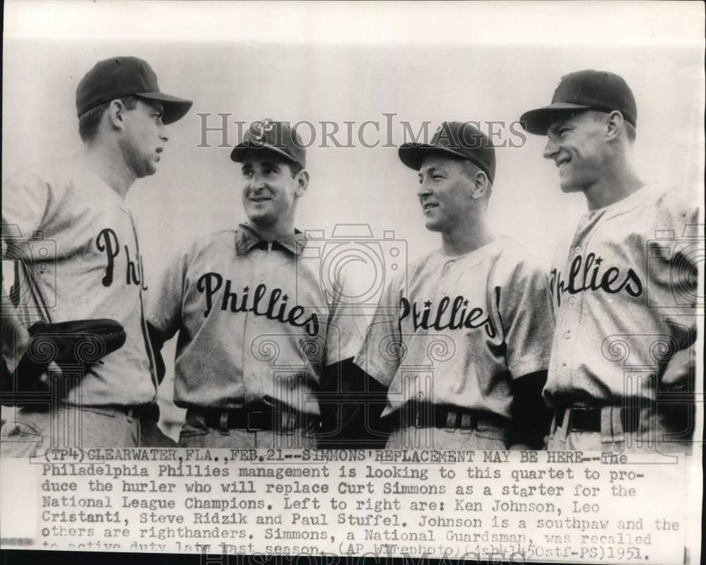 1951 Press Photo Ken Johnson &amp; other Phillies baseball players, Clearwater, FL- Historic Images