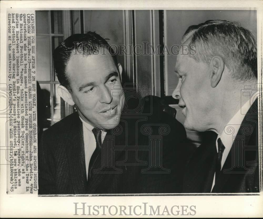 1965 Press Photo Football player John Brodie & Chuck Taylor, San Francisco- Historic Images