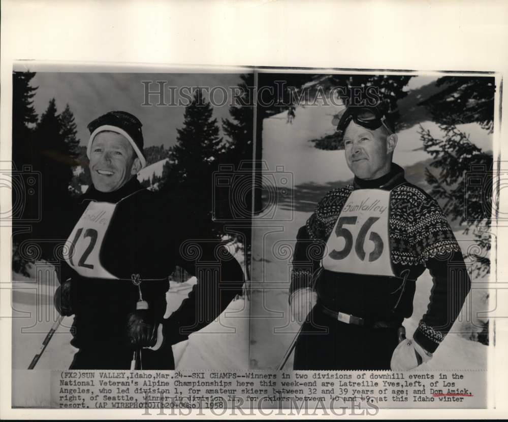 1958 Press Photo Skiers Latreille Yves &amp; Don Amick, downhill skiing winners, ID- Historic Images