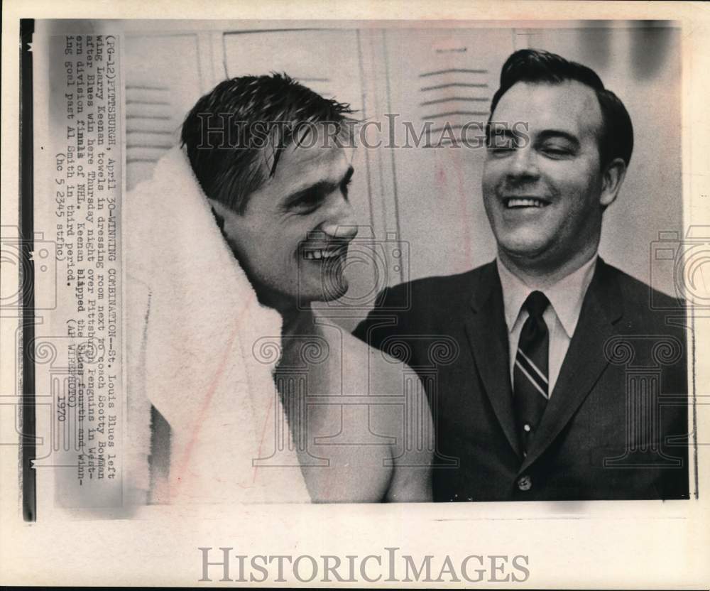 1970 Press Photo St. Louis Hockey Player Larry Keenan And Coach Scotty Bowman- Historic Images