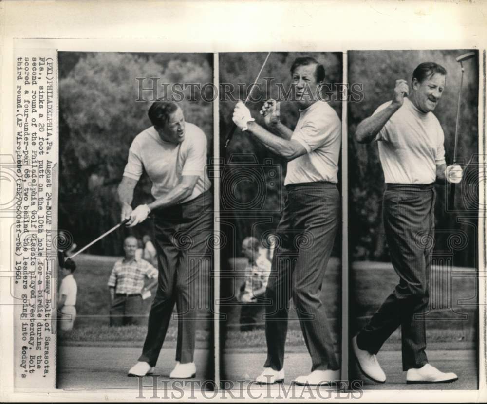1968 Press Photo Golfer Tommy Bolt Hits Successful Birdie Putt At Philadelphia- Historic Images