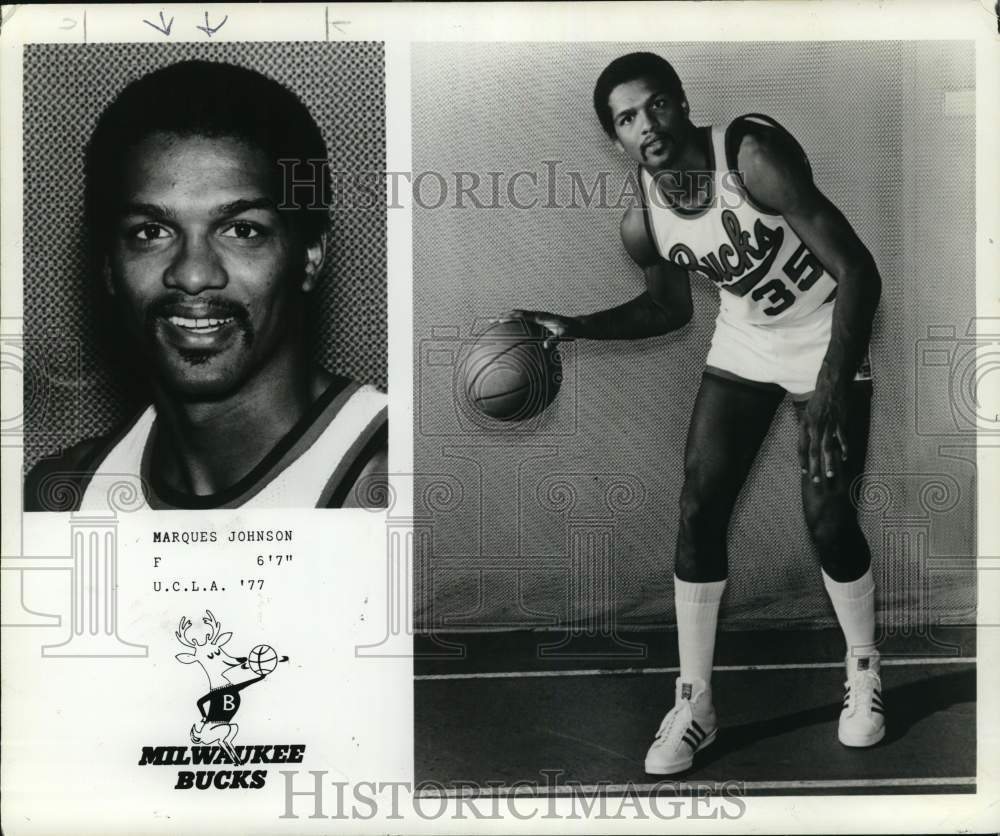 1977 Press Photo Milwaukee Bucks basketball player Marques Johnson - pis05704- Historic Images