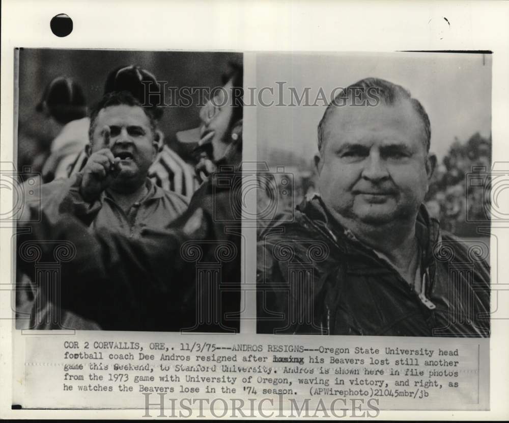 1975 Press Photo Former Beavers' football coach Dee Andros, Corvallis, Oregon- Historic Images