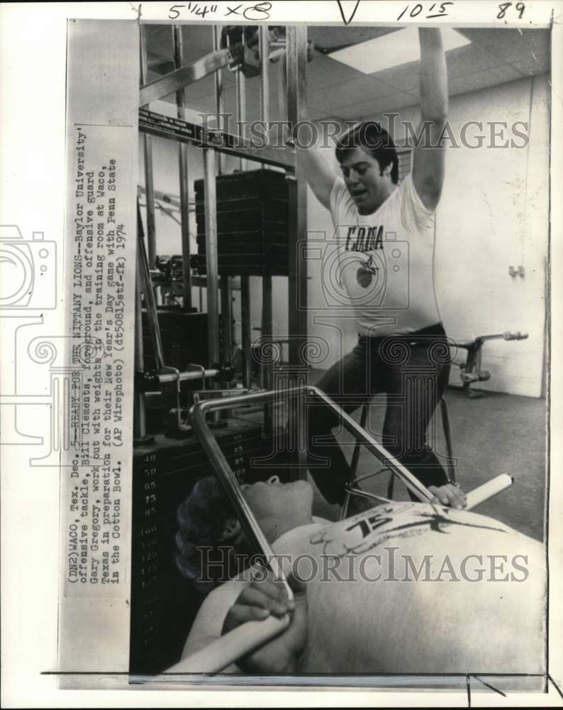 1974 Press Photo Baylor football players Bill Clements &amp; Gary Gregory, Waco, TX- Historic Images